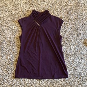 Dark purple Calvin Klein blouse w/ gold hardware at neck